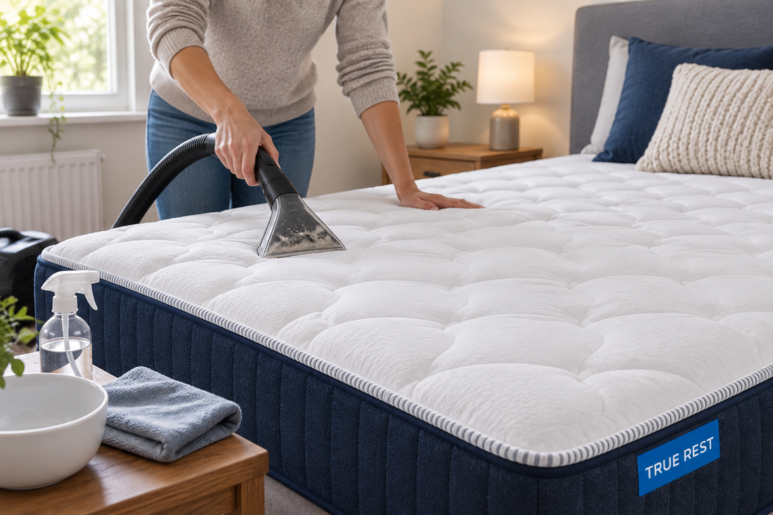 Woman cleaning mattress